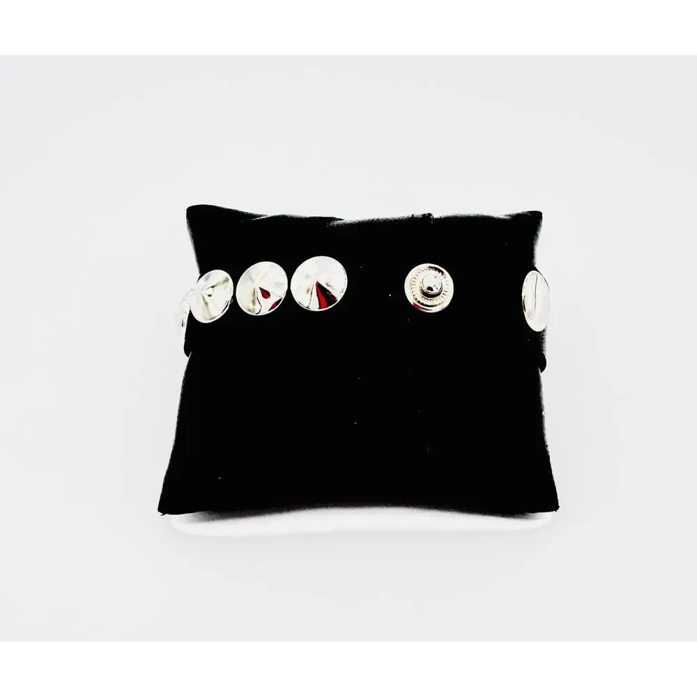 Silver tone dome studded single on faux leather adjustable wrap bracelet